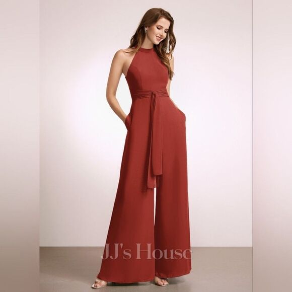 JJs House Pants - JJ'S House Bess Vermillion Wide Leg Chiffon Halter Jumpsuit Formal - Size 6